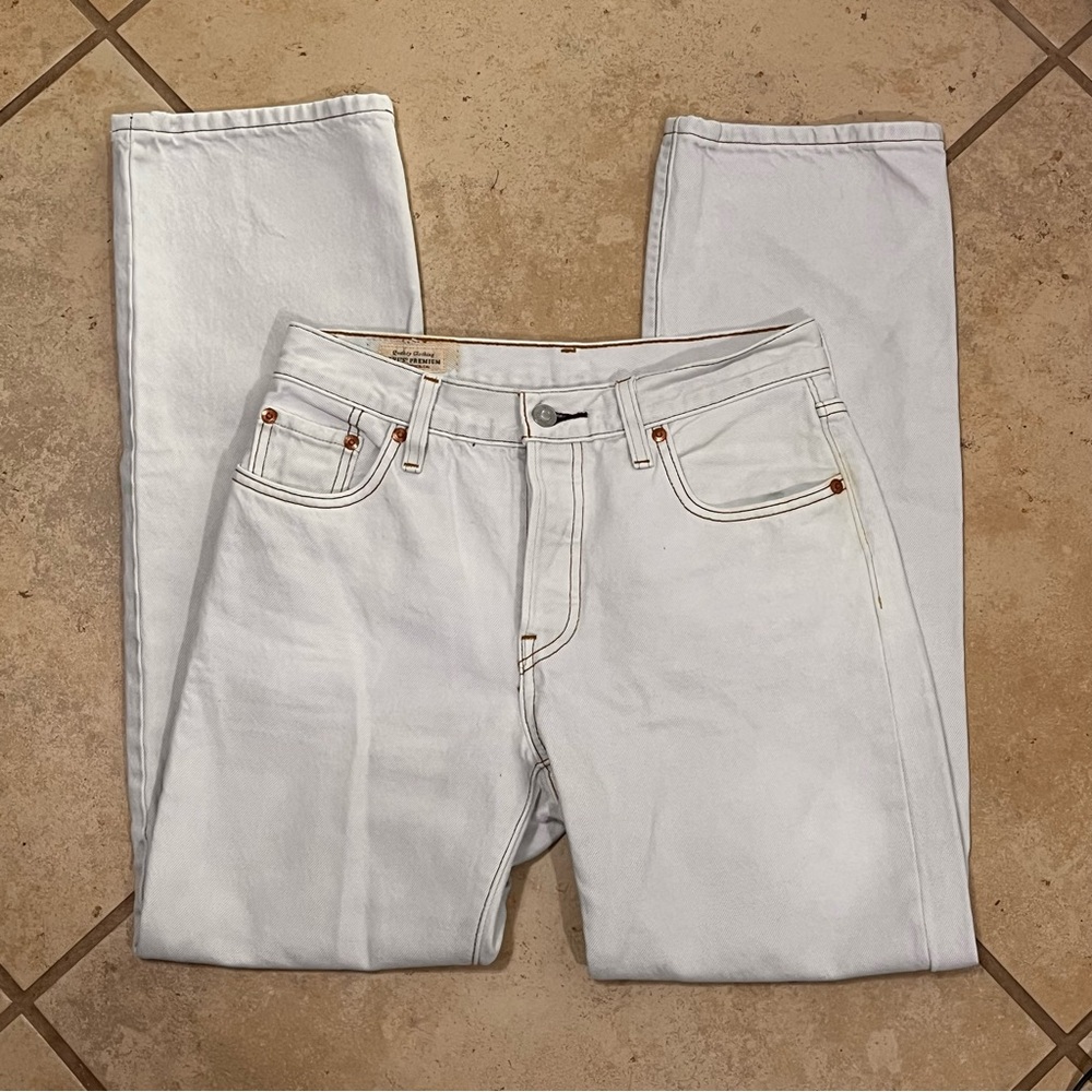 Levi’s Premium 501 White Wash Jeans 25x30 Straight Leg Big E Vintage 90s Denim - Picture 11 of 13